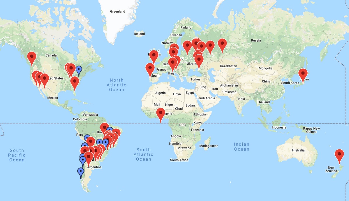 LU2MMR MAlargue activity 2019 - worldmap QSOs